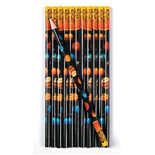 cama24com Weltraum Space Bleistifte mit Radiergummi als Mitgebsel 12 Stück mit Palandi® Sticker