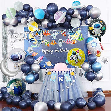 Joeyer Geburtstagsdeko für Kinder, 54 Stücke Astronauten Raketen Folienballon 4D Erdballon mit UFO Banner für das Kinder Space Ballon Astronauten Party Dekoration